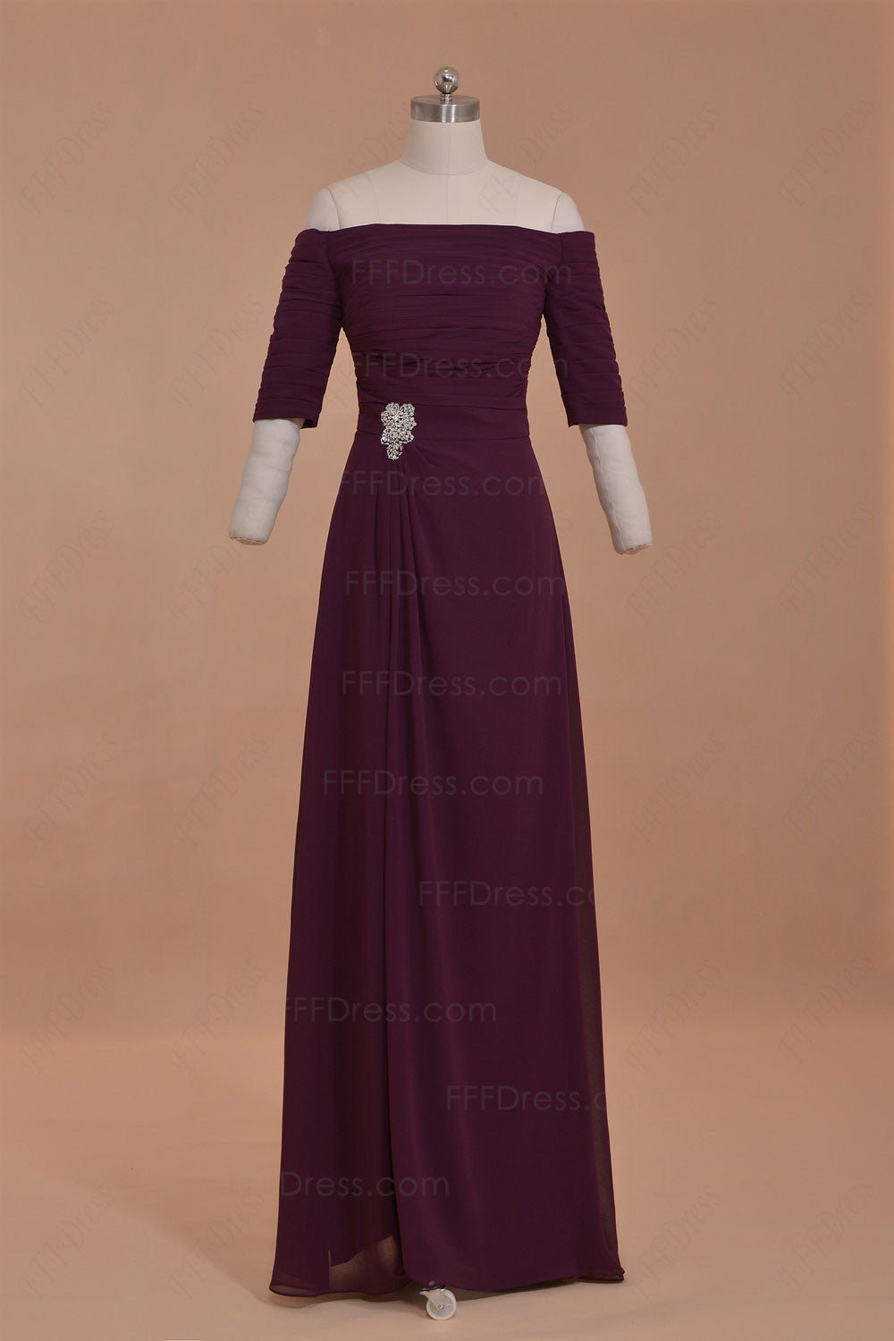 Plum mother of the bride dresses with sleeves