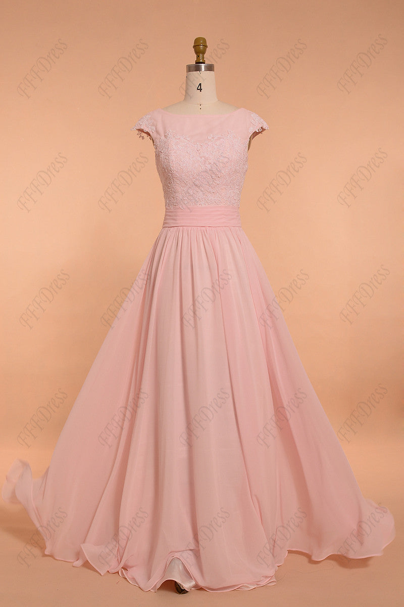 Light pink modest bridesmaid dresses maid of honor dress