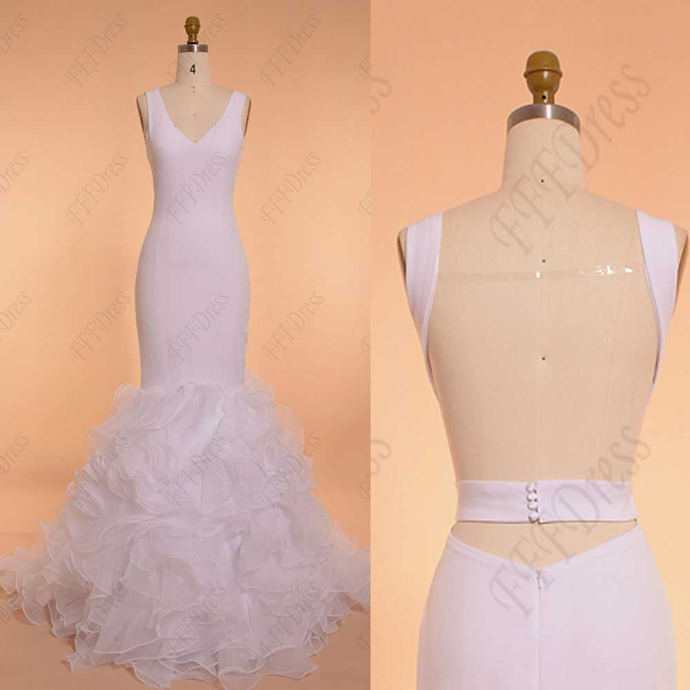 Backless white mermaid ruffled prom dress long pageant dresses
