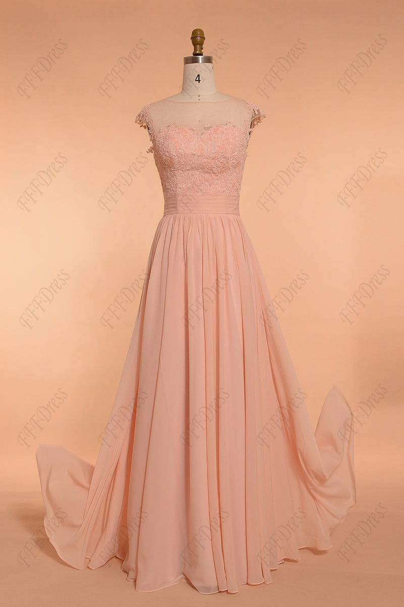 Peach Modest Bridesmaid Dresses Long Elegant