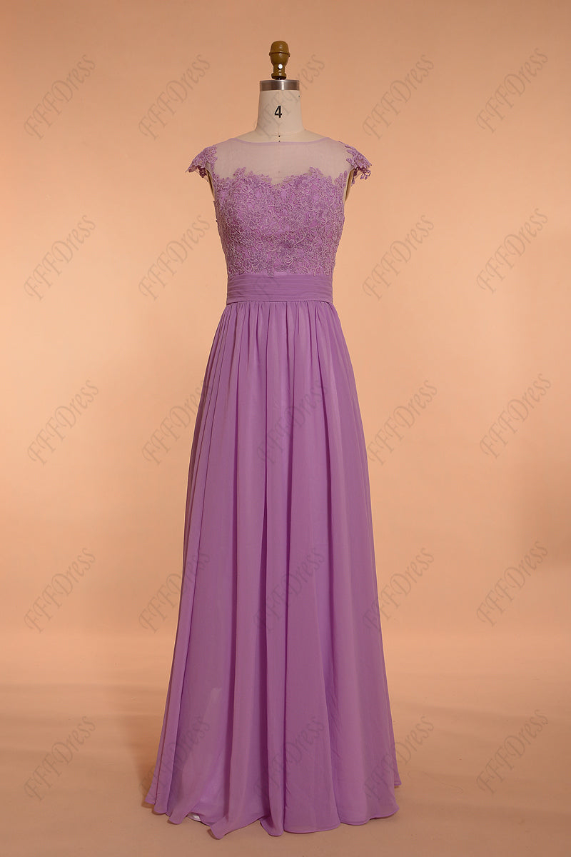 Orchid modest long prom dresses