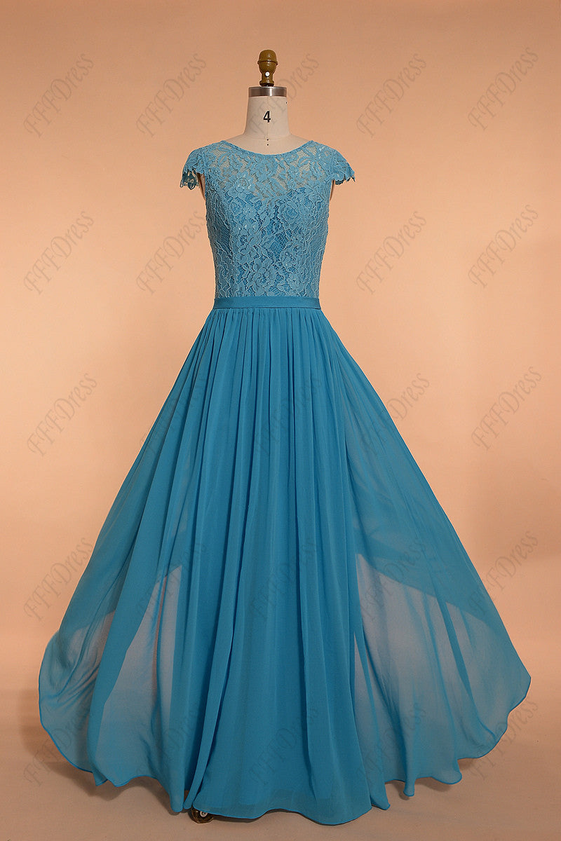 Modest aqua blue evening dresses cap sleeve bridesmaid dresses