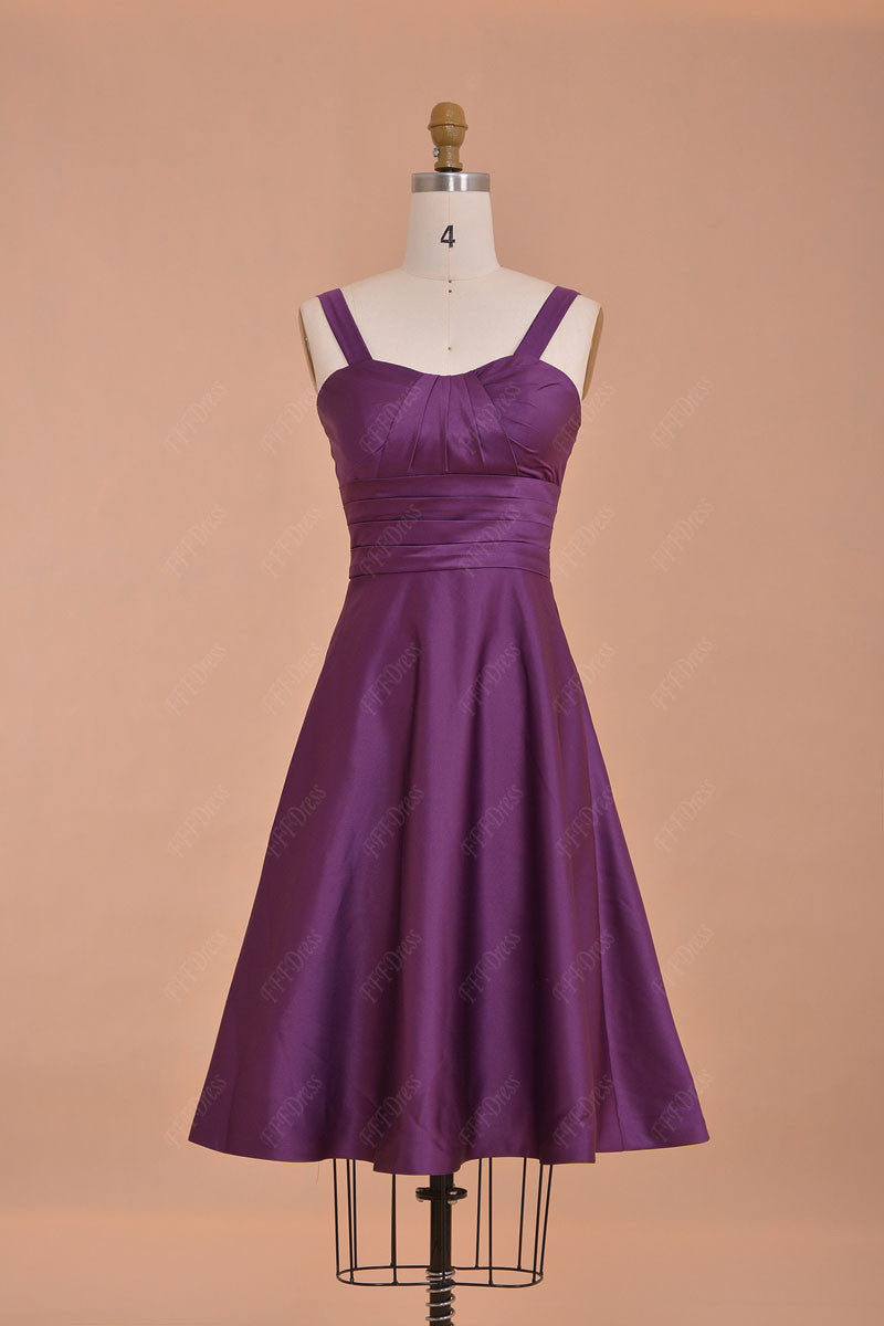 Purple Bridesmaid Dresses Tea Length with Straps