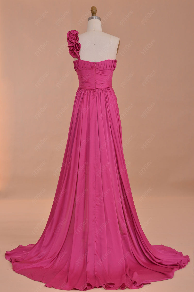 Two piece hot pink prom dress short with long train