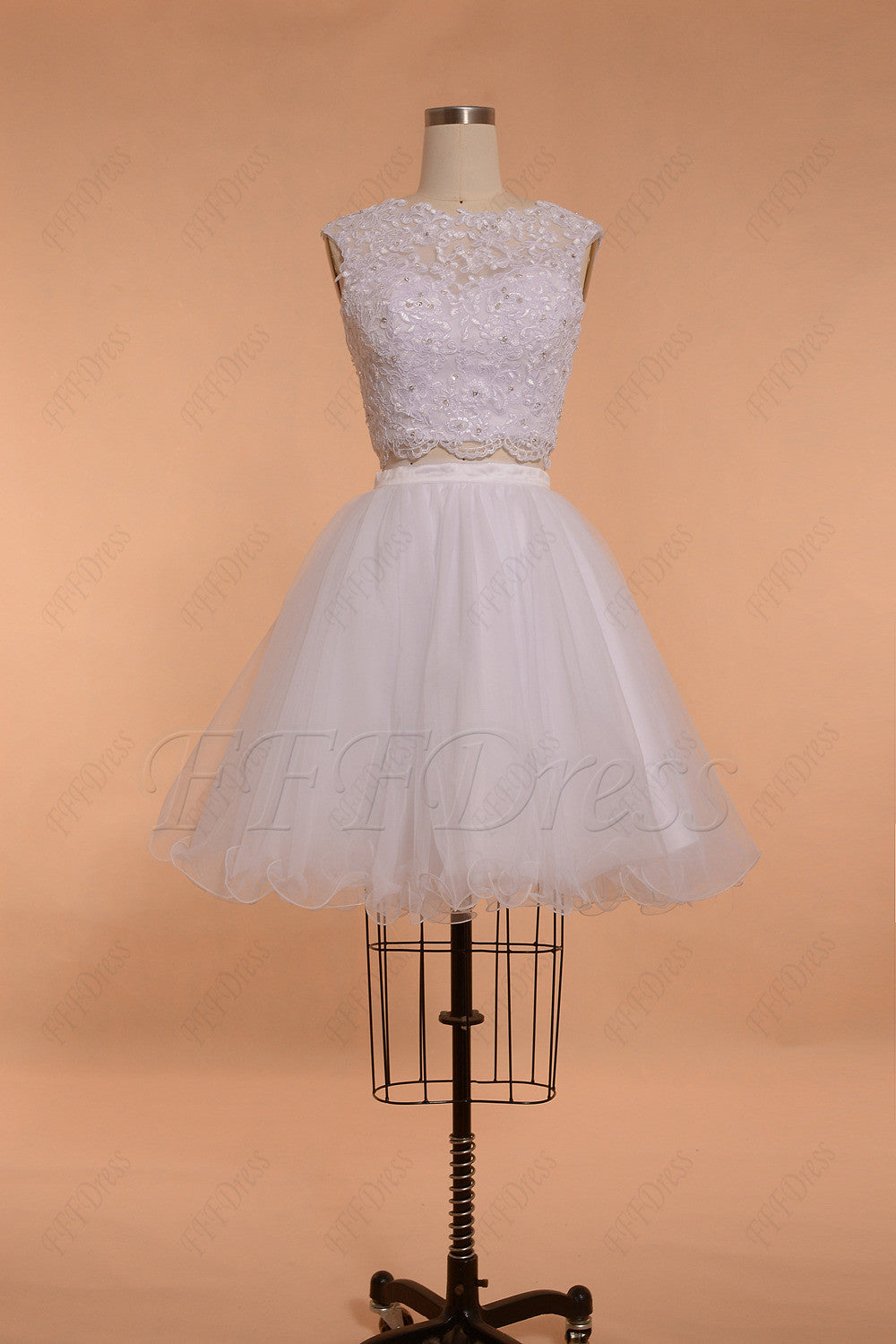 White Two Piece Short Prom Dresses Sweet 16 Dress