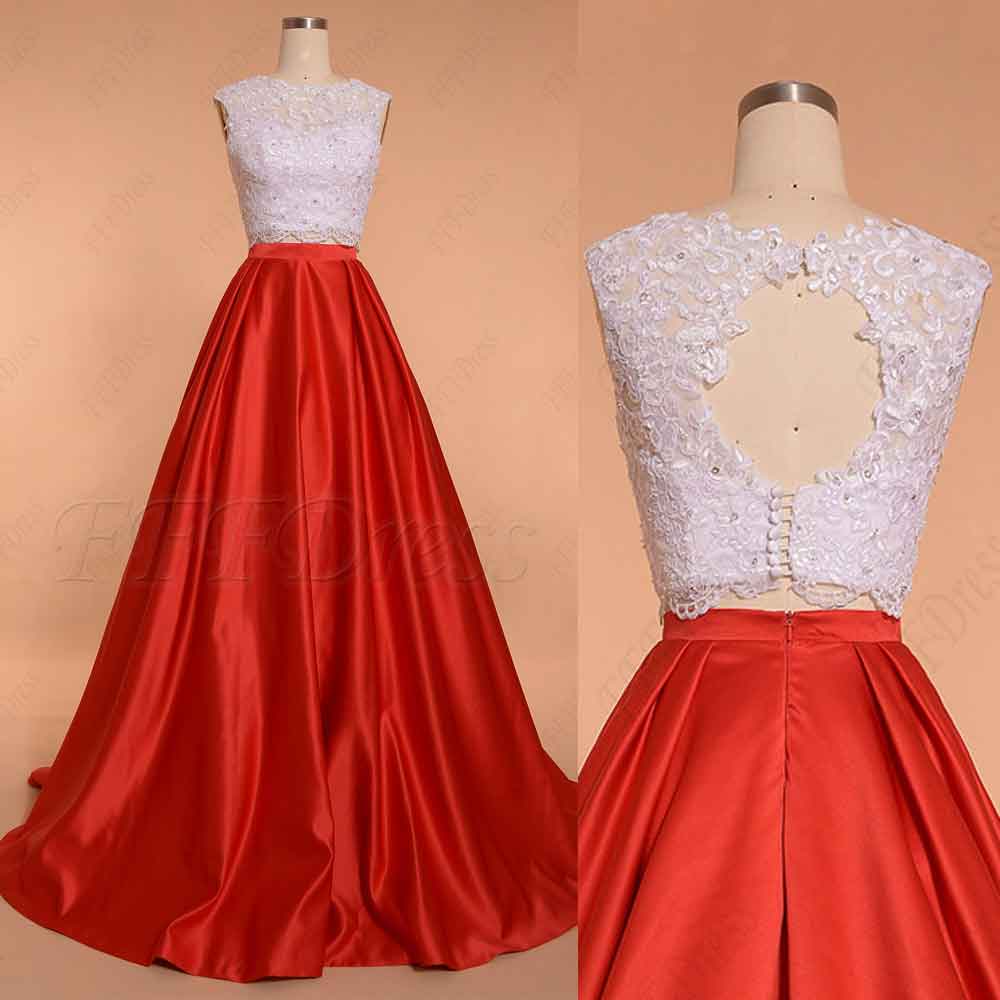 Two Piece Red Ball Gown Prom Dresses