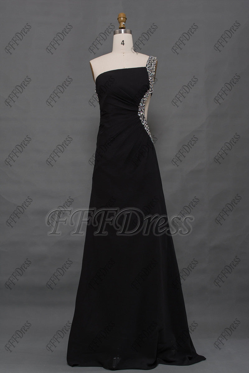 Backless black crystal prom dress long