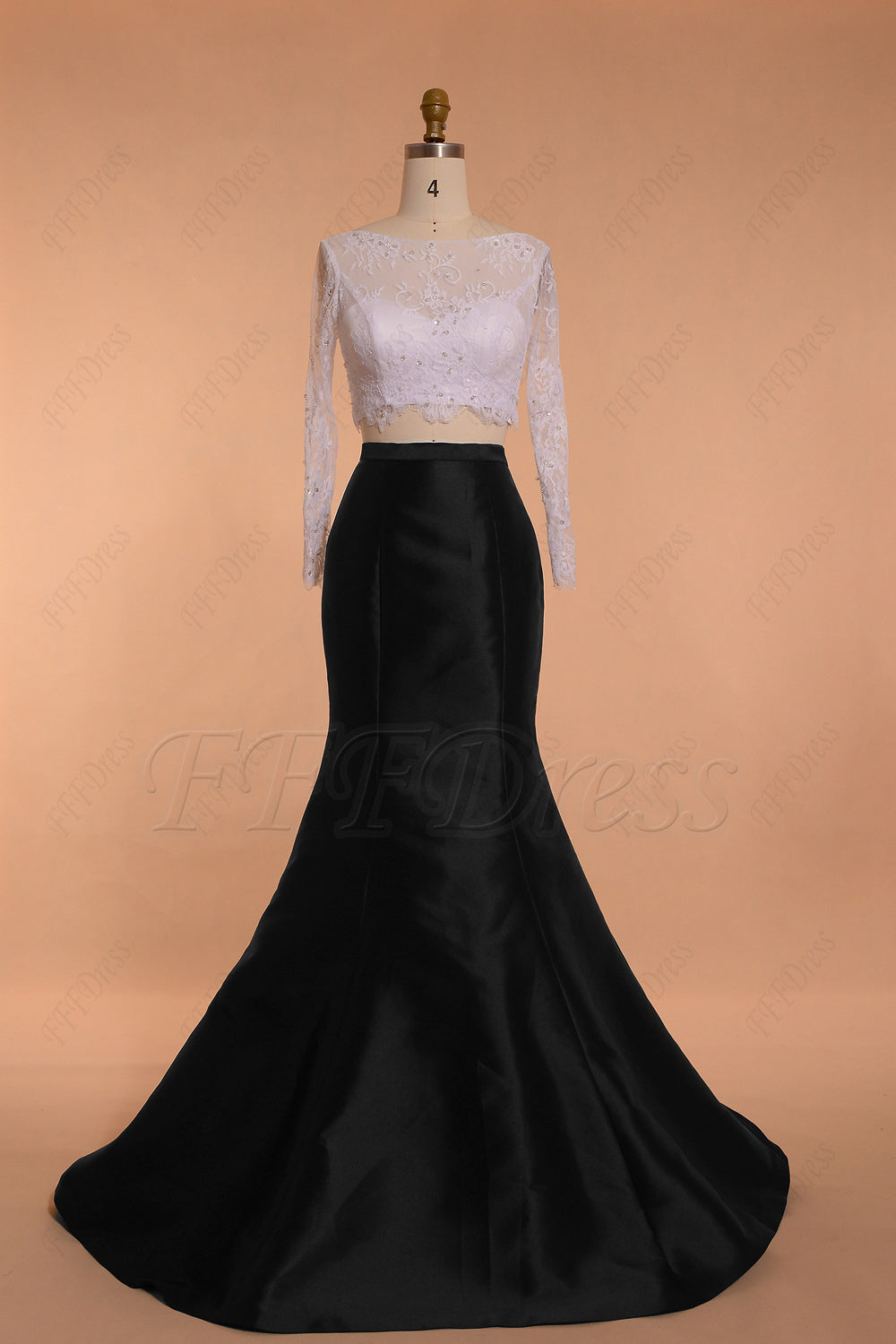 Mermaid Black and White Two Piece Prom Dress Long