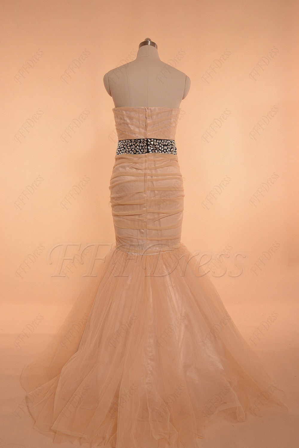 Mermaid champagne prom dresses with crystal sparkly waist