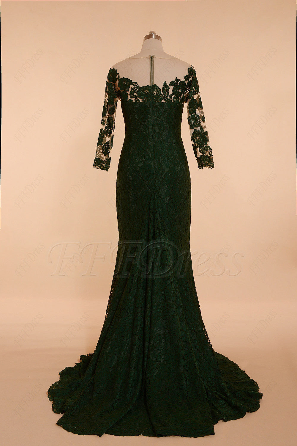 Dark green mermaid off the shoulder lace prom dresses long sleeves