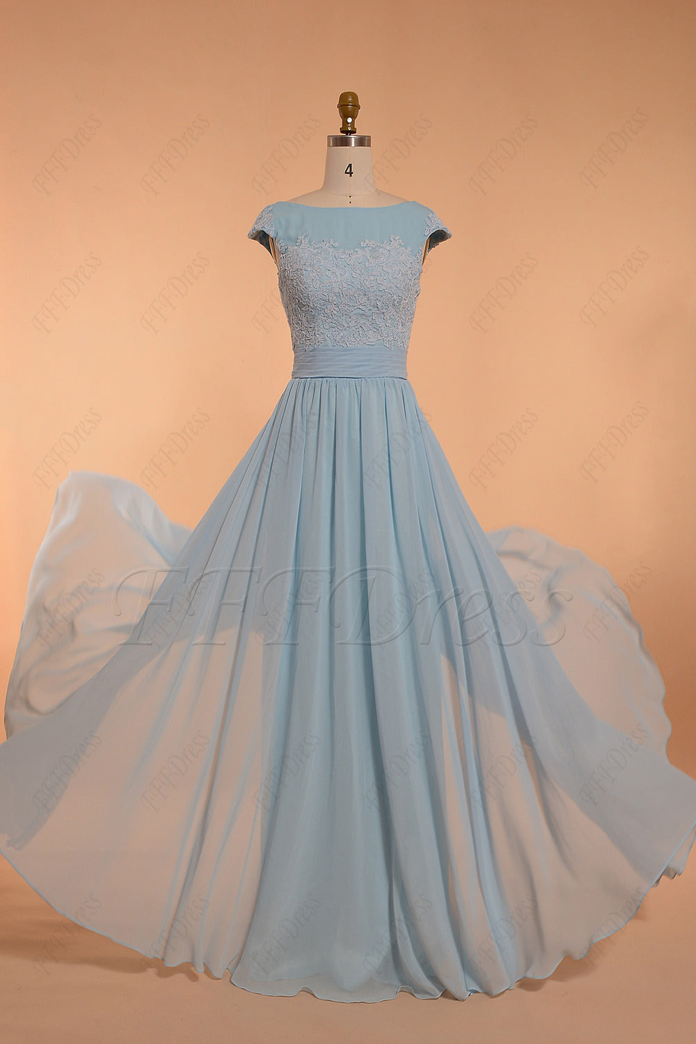 Modest Light Blue Bridesmaid Dress