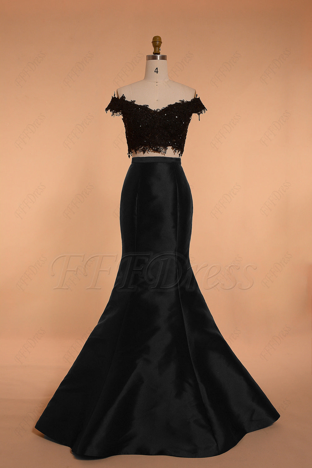 Off the shoulder mermaid black two piece prom dress homecoming