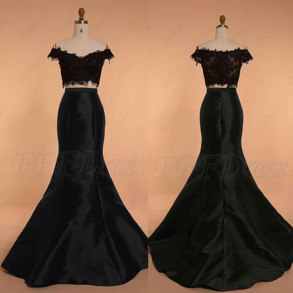 Off the shoulder mermaid black two piece prom dress homecoming
