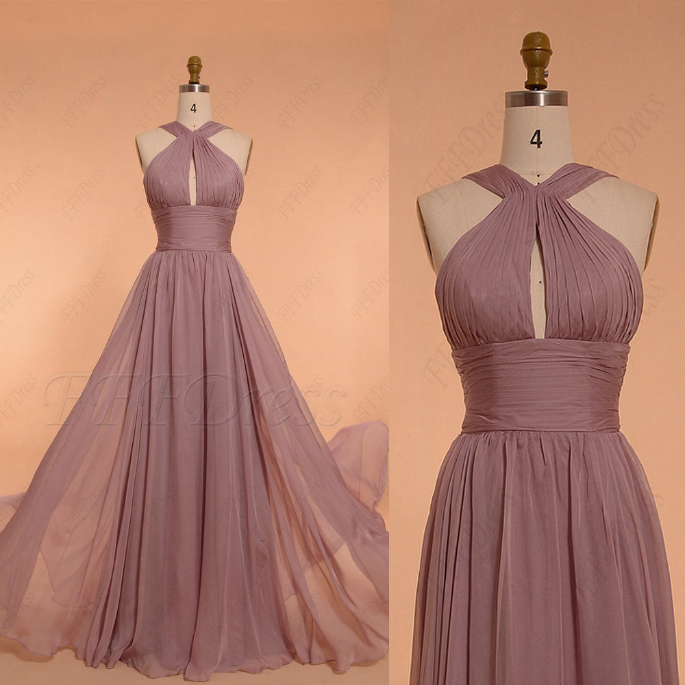 Halter wisteria purple bridesmaid dresses