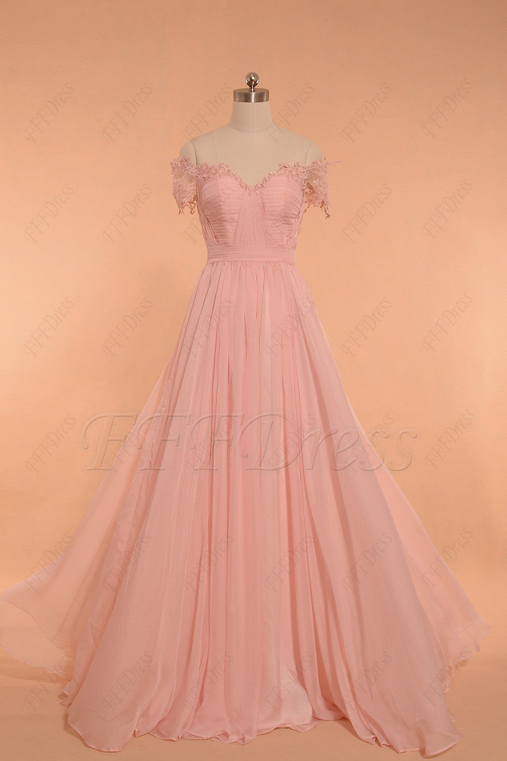 Pearl Pink Off the Shoulder Long Prom Dresses