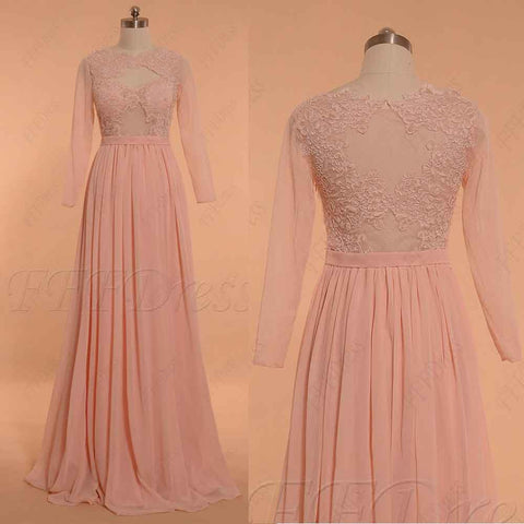 Blush Pink Prom Dresses Lace Long Sleeves
