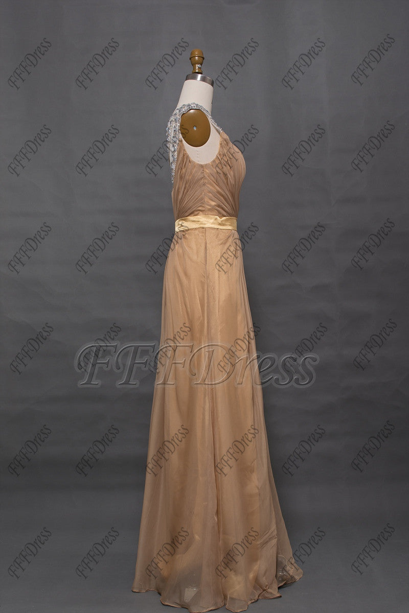 Maid of honor dresses gold bridesmaid dresses with crystals