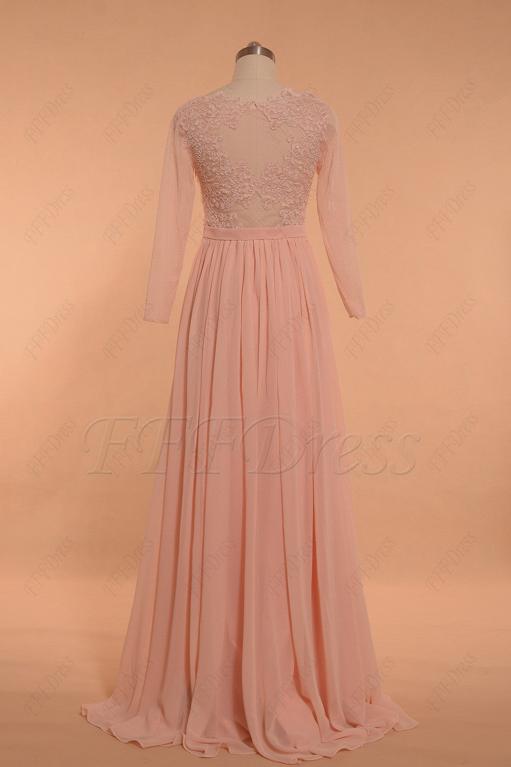 Blush Pink Prom Dresses Lace Long Sleeves