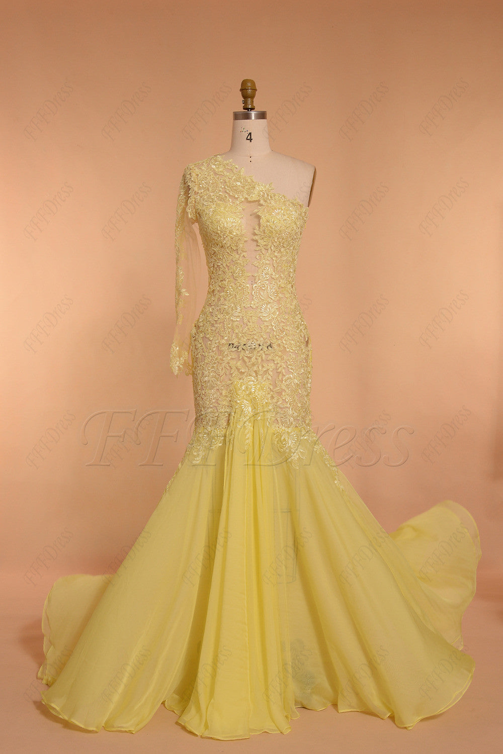 Backless Yellow Mermaid Prom Dresses long sleeve