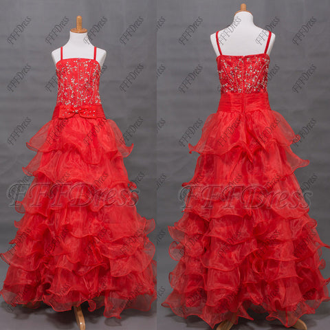 Beaded red flower girl dresses