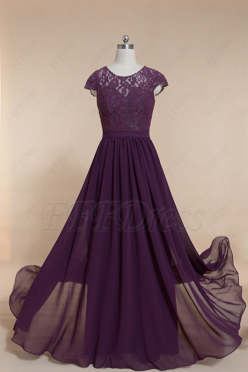 Modest plum purple bridesmaid dresses long