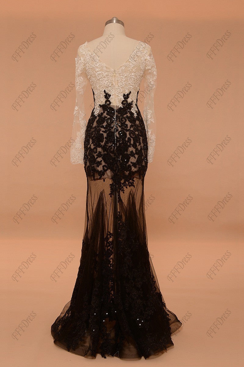 Black and white sparkly mermaid prom dresses long sleeves