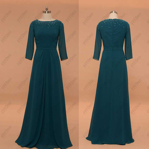 Modest Teal Mother of the Bride Dress with Sleeves
