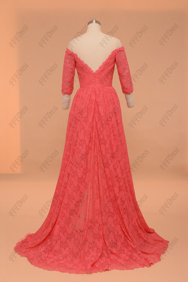 Hot pink high low prom dresses with sleeves