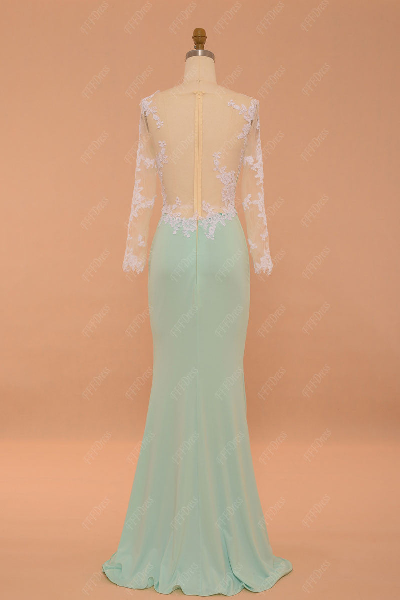 Mint green mermaid backless prom dress long sleeves