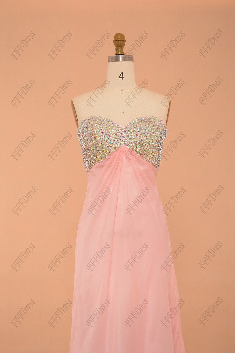 Crystal cut out prom dresses pink