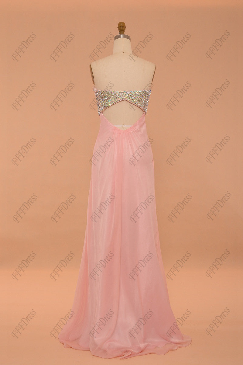 Crystal cut out prom dresses pink