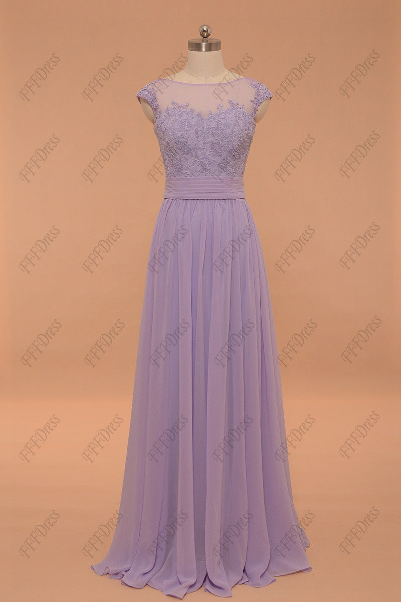 Lace lavender Prom Dresses cap sleeves bridesmaid dresses