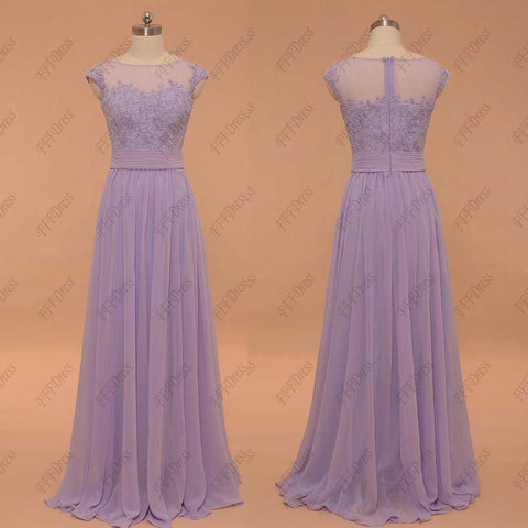 Lace lavender Prom Dresses cap sleeves bridesmaid dresses