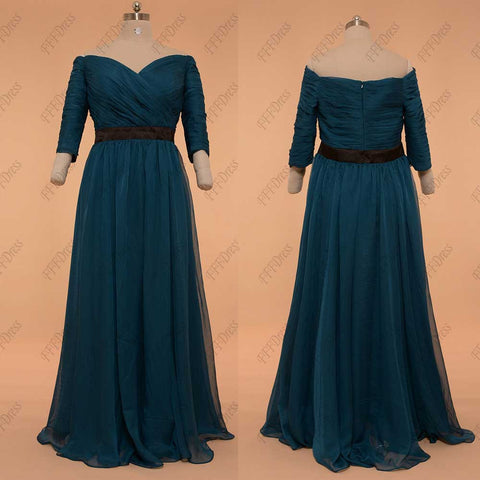 Plus size mother of the bride dress teal mother of the groom dress with sleeves