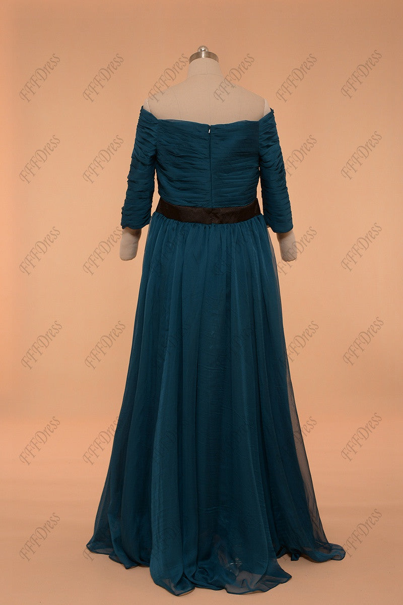 Plus size mother of the bride dress teal mother of the groom dress with sleeves