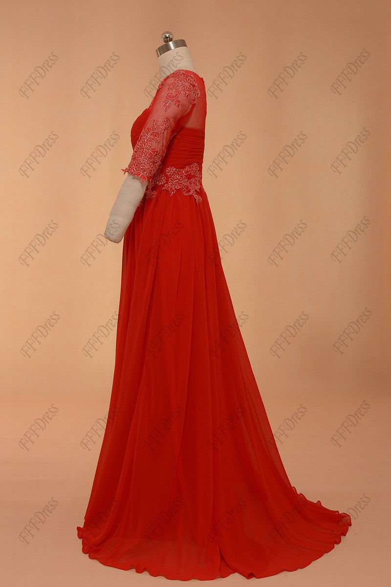 Red modest prom dresses with sleeves