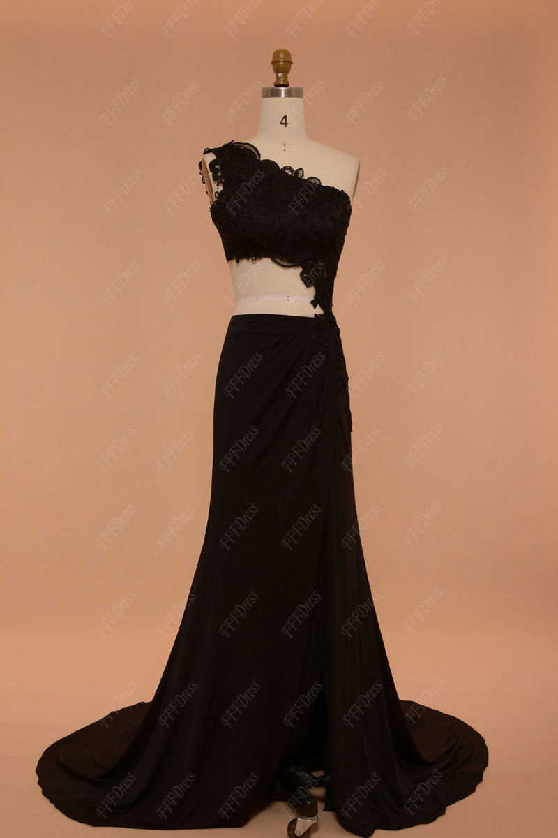 Cut out black prom dress with slit