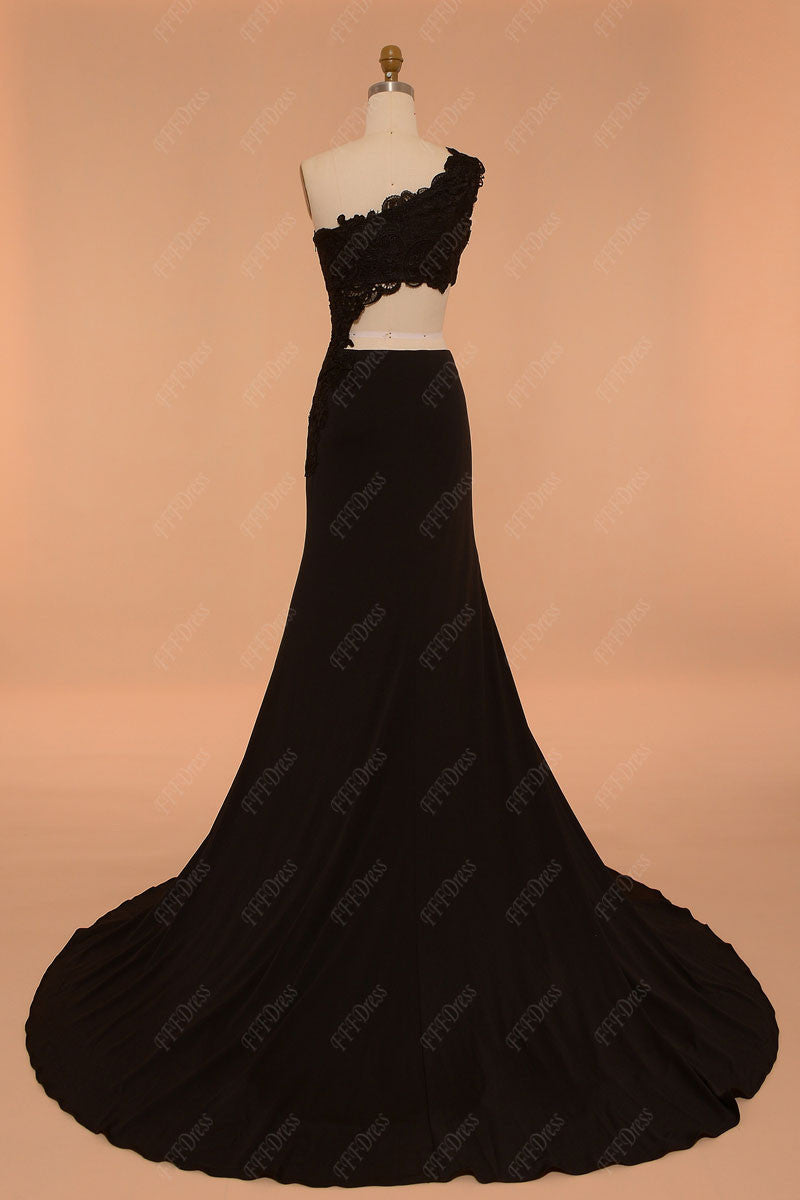 Cut out black prom dress with slit