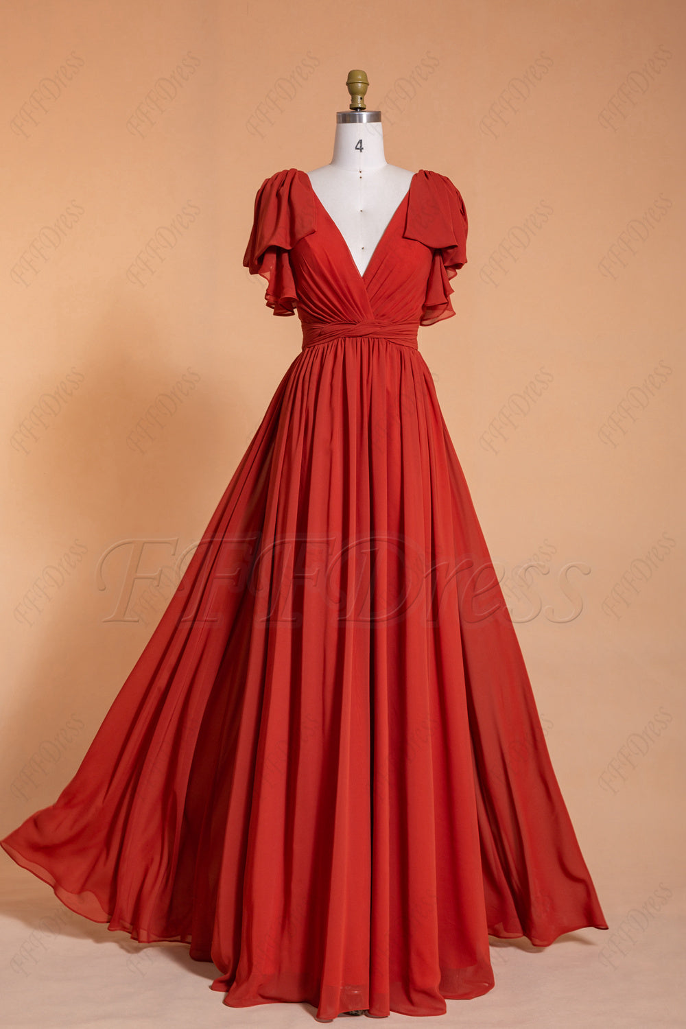 Rusted red modest long bridesmaid dresses