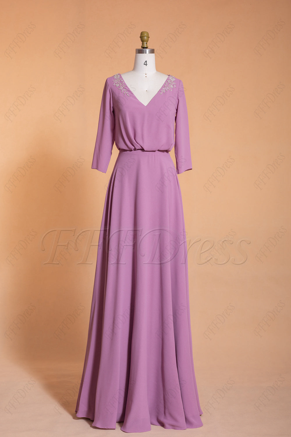 Modest Rosewood Bridesmaid Dresses with Sleeves Beaded Crystals