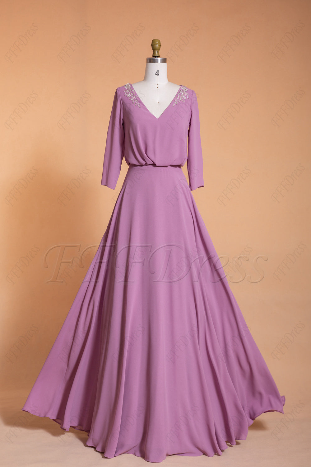 Modest Rosewood Bridesmaid Dresses with Sleeves Beaded Crystals