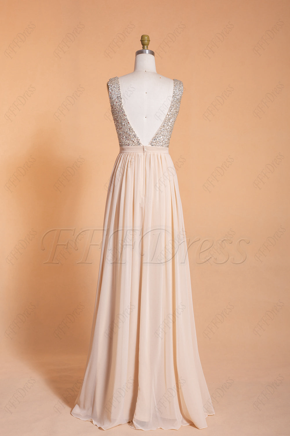 Champagne beaded backless pageant prom dresses long