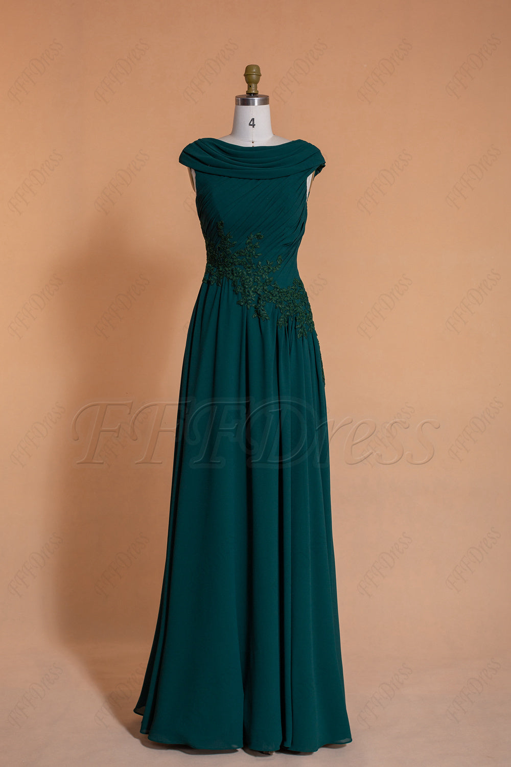 Modest dark emerald bridesmaid dresses cowl neck