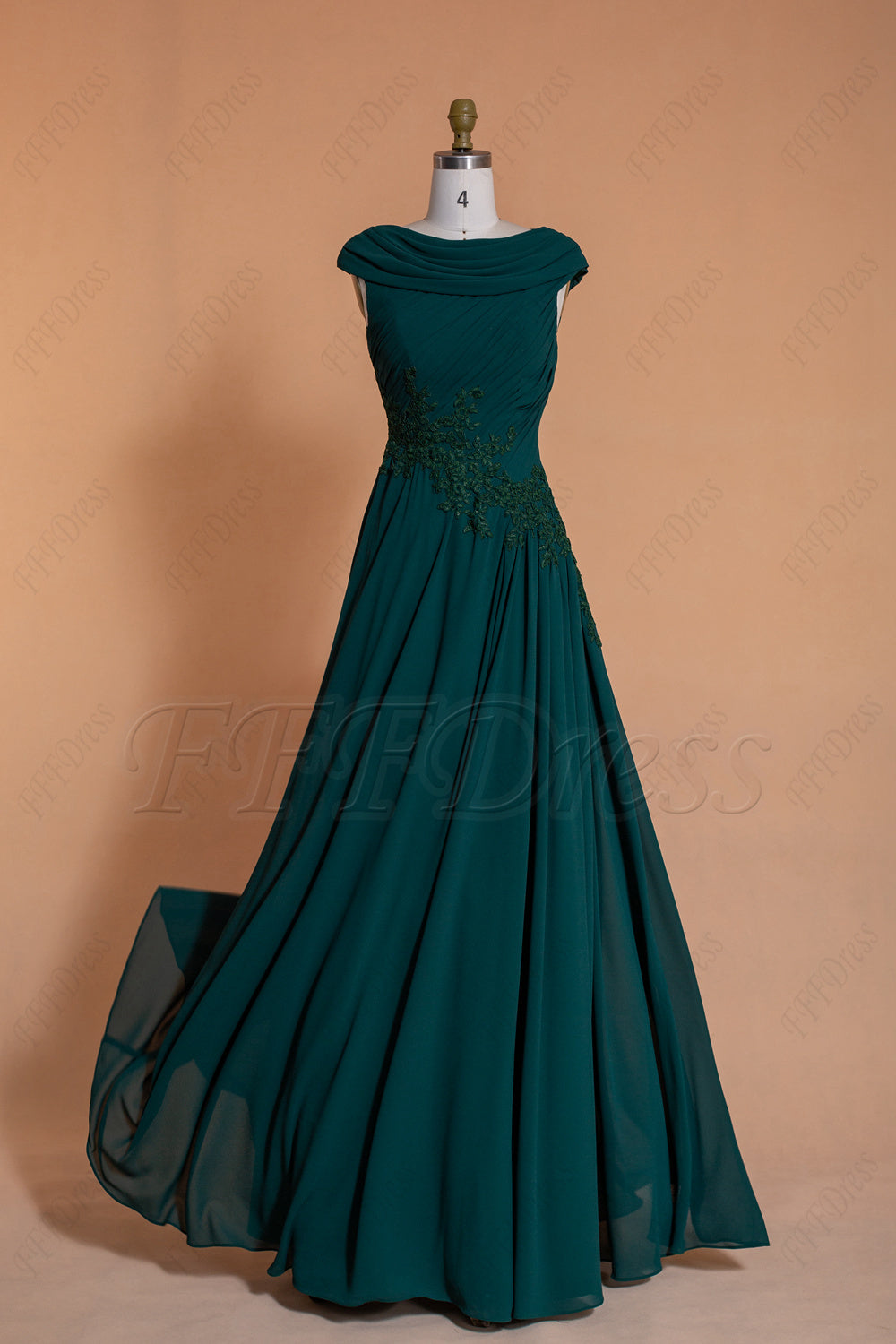 Modest dark emerald bridesmaid dresses cowl neck