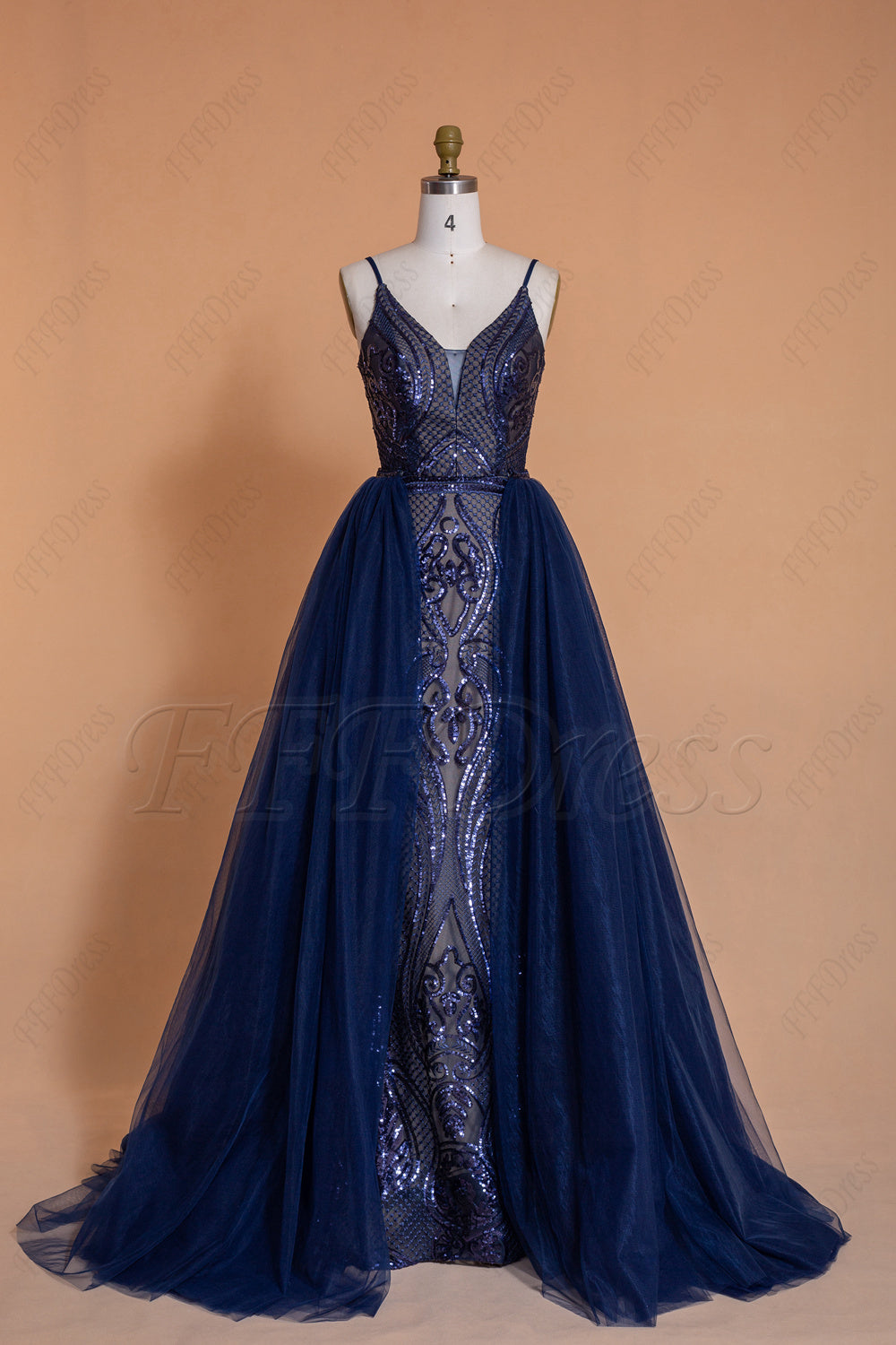 Mermaid navy blue sparkly long prom dress spaghetti straps