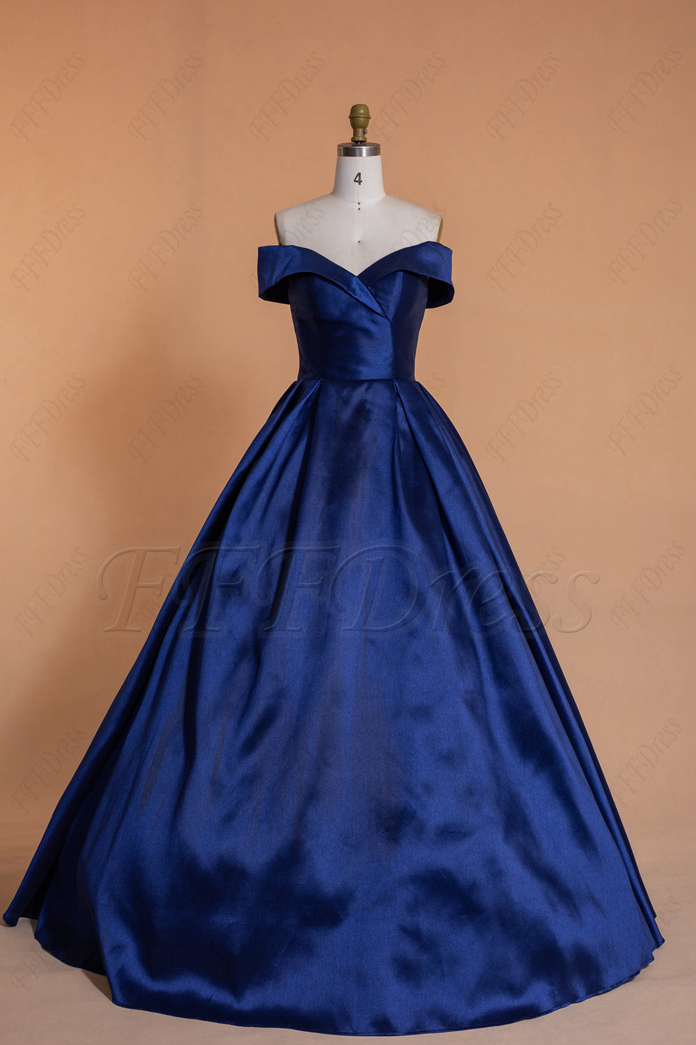 Navy blue vintage off the shoulder prom dresses ball gown with pockets