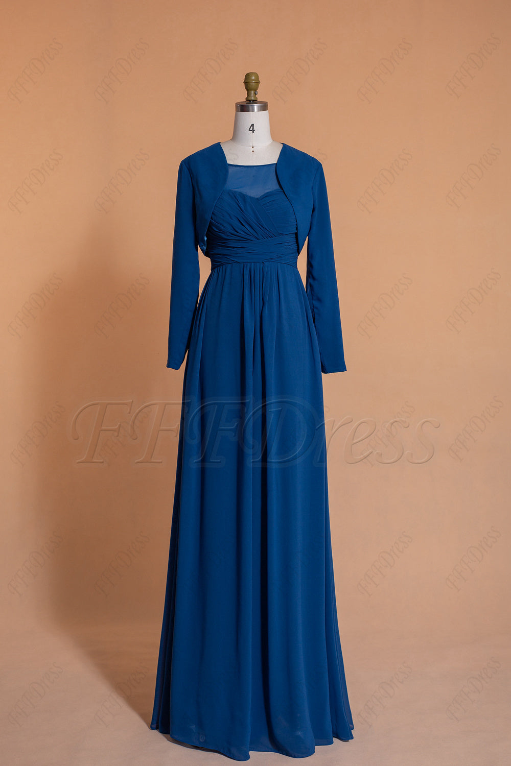 Modest dark teal bridesmaid dresses with long sleeves bolero
