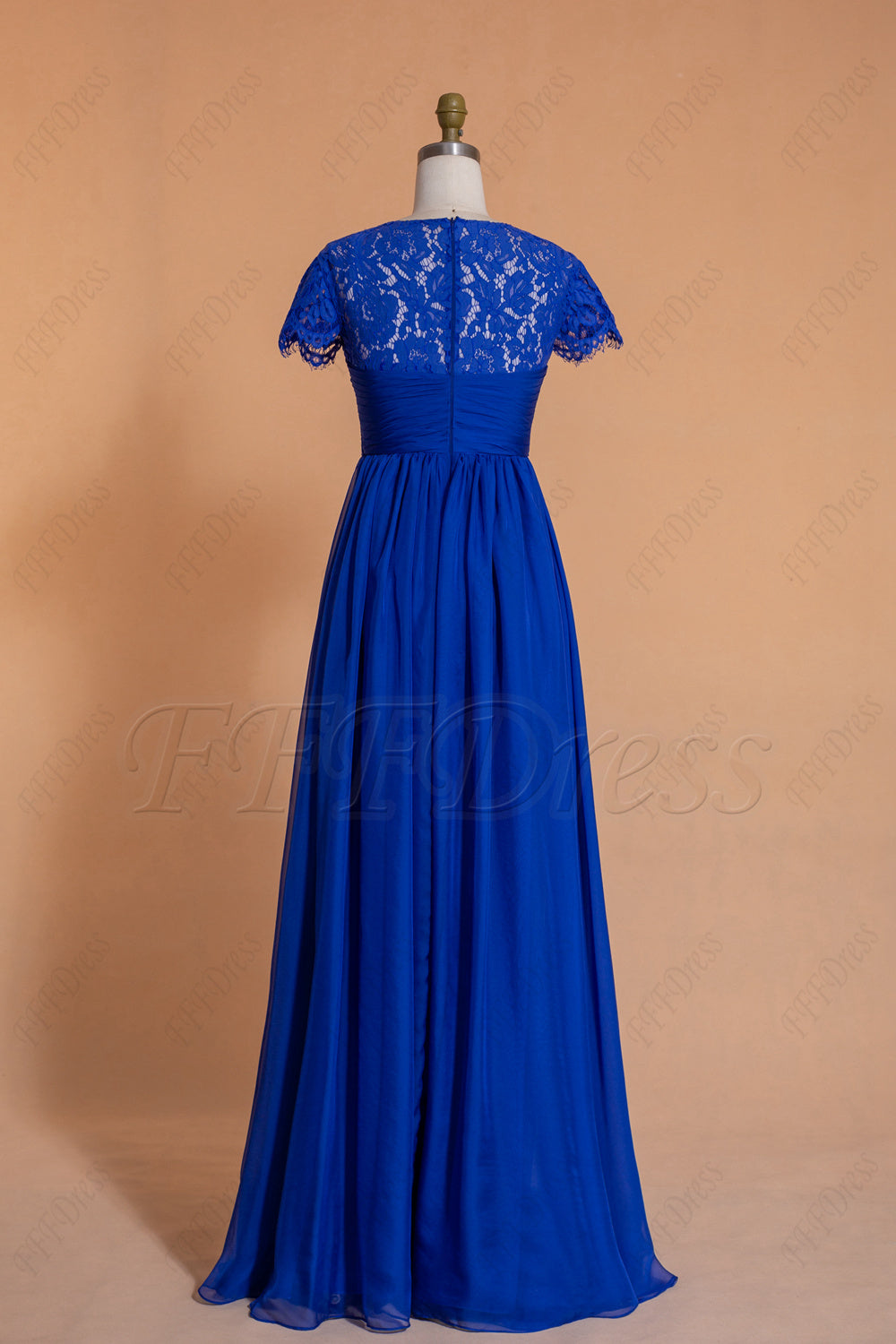Sapphire blue modest Maternity bridesmaid dresses Cap Sleeves