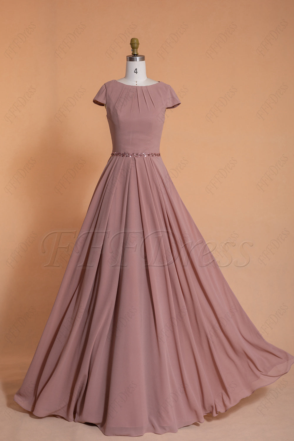 Modest Beaded desert rose bridesmaid dresses cap sleeves