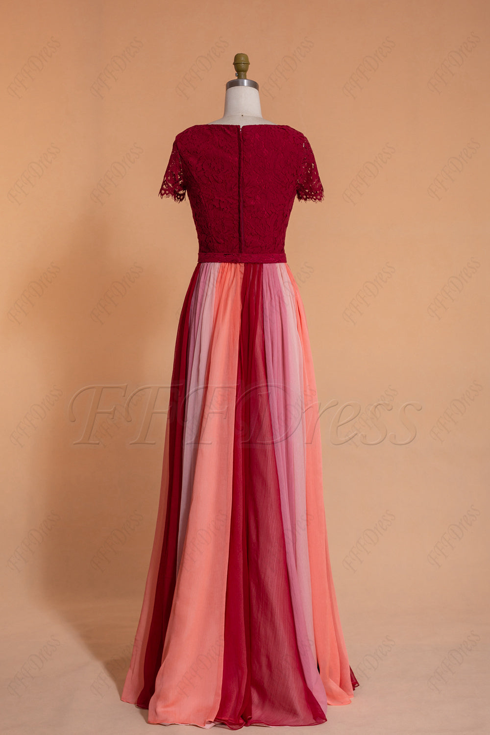 Burgundy coral rose blush multi color Bridesmaid dresses with short sleeves